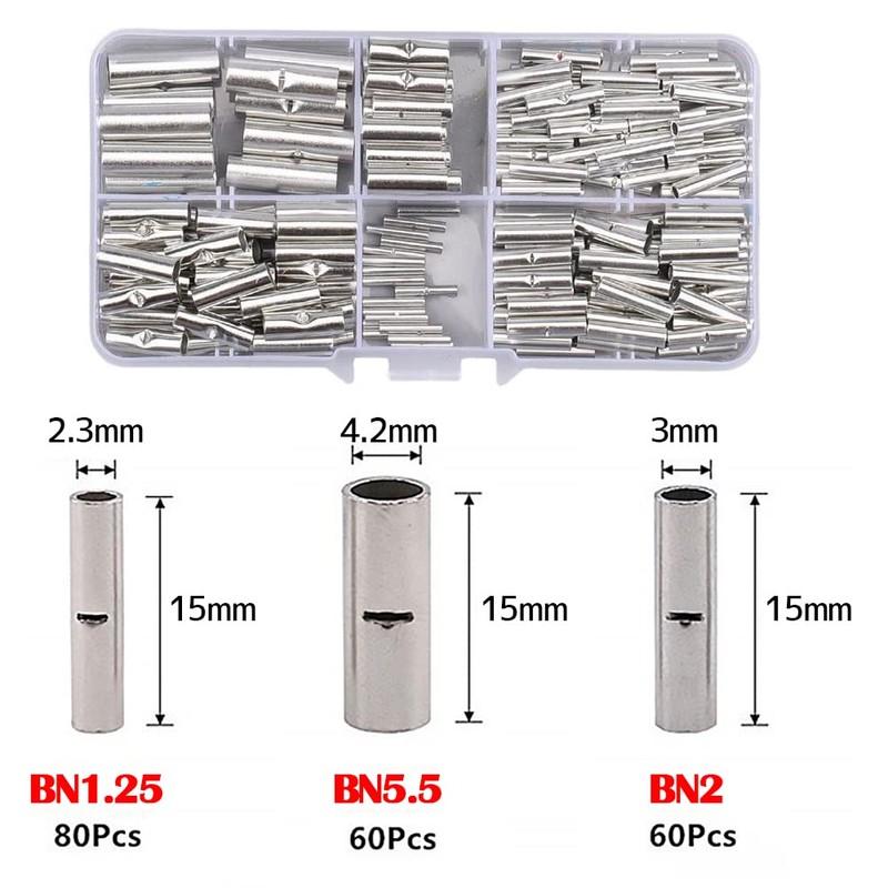 YFFSFDC Bare Crimp Sleeves 200pcs BN1.25,2,5.5 Bare Terminals Wire Terminal