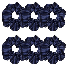 Sufermoe 6 Pcs Satin Silk Hair Scrunchies, Navy Blue, Soft Satin Hair Ties, Hair Accessories for Women and Girls (4.3 inch)