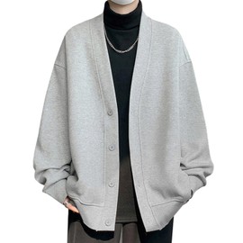 ODFMCE Men's Cardigan, Autumn, V Neck, Solid, Stylish, Loose, Business, Casual, Large Size, gray