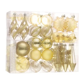 DecorbyHannah Gold Christmas Ornaments Set,100ct Clear Christmas Tree Ornaments Decorations,Shatterproof Assorted Plastic Ball Ornaments for Christmas Tree for Xmas,Wedding,Thanksgiving,Patry