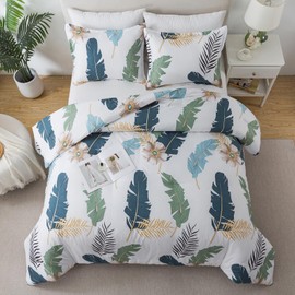 Caressma Boho Comforter Set Twin Bohemian Twin Size Comforter Set, Tropical Botanical Palm Leaf Bedding Sets for All Season Soft Fluffy Lightweight(1 Comforter & 1 Pillowshams)