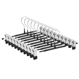 Dünne Hosenbügel, GUANJUNE rutschfeste Hosenbügel mit Verstellbaren Clips, Platzsparende Kleiderbügel für Kleidung, Rock, Jeans, Mantel (Schwarz, 10)