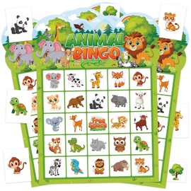 Animal Bingo Game for Toddler Adults, 24 Players Jungle Safari Animal Bingo Game Cards Birthday Party Bingo Cards for School Classroom Family Activities