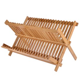 SZUAH Bamboo Dish Drying Rack, Collapsible Dish Drainer, Foldable Dish Rack Bamboo Plate Rack, by 100% Natural Bamboo (17.8" x 10.23" x 9.25") …