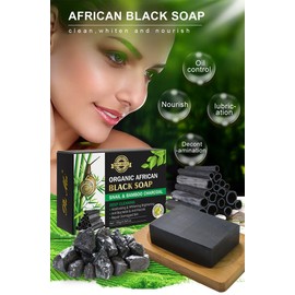 Organic African Black Soap Bar, 120g, Snail and Bamboo Charcoal