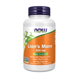 NOW Suplementos, melena de león 500 mg, súper hongo, hecho con setas orgánicas de melena de león, 60 cápsulas vegetales