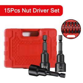 PANOVOS 15PCS Magnetic Nut Driver Set,Impact Power Hex Nut Driver Drill Bit Master Kit, SAE & Metric, 1/4-Inch Quick-Change|Cr-V Steel