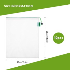 MQWDGJ Reusable Produce Bags, 10 Pcs Drawstring Vegetable Bags, 35 * 30cm Mesh Grocery Bag Washable Produce Bags Washable See-Through Lightweight Mesh Bags for Storage Fruit Vegetable