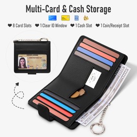 Mayski Small RFID Wallet for Women with Keychain Compact Credit Card Holder
