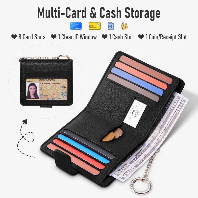 Mayski Small RFID Wallet for Women with Keychain Compact Credit