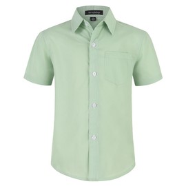 Spring&Gege Boys' Short Sleeve Dress Shirts Formal Uniform Poplin Solid, Light Green, U.S.Size 7