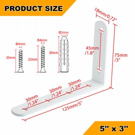 Alise Floating Shelf Brackets,White Bracket for Shelves Heavy Duty L Wall Bracket Corner Brace,Stainless Steel Joint Angle Bracket for Wooden Board Hanging Support,5x3 Inch Pack of 12