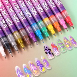 Nail Art Pens Set 12 Colors Nail Paint Markers Pens for Nail Art Design Acrylic Paint Nail Art Drawing Painting Nail Art Graffiti Pen Quick Drying Waterproof 0.5mm