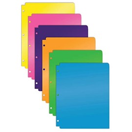 3 Hole Punch Pocket Folders, Heavyweight Plastic 2 Pocket Folders, Bulk Pack, Assorted Bright Neon Colors, Letter Size, with Business Card Slot, by Better Office Products (6 Pack)