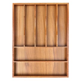 Bellsal Bamboo Silverware Drawer Organizer, Kitchen Utensil Drawer Organizers, 12"x15.7" Utensils Holder Cutlery Tray with Grooved Drawer Dividers for Kitchen Flatware Bedroom Office (7 Slot, Acacia)