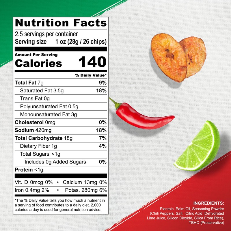 Zambos Plantain Chips with Tajín Seasoning, 2.29 oz (Pack of