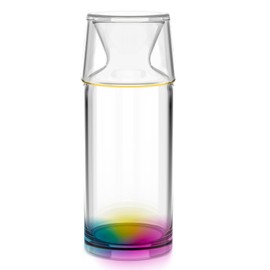 Rakle Bedside Water Carafe – 23.6oz Water Carafe and Glass – Rainbow Colored Glass Water Pitcher for Nightstand, Bedroom, Bathroom – Glass Water Carafe/Mouthwash Container for Water, Lemonade, Juice