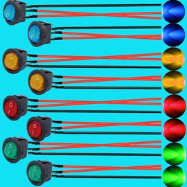 RUNCCI-YUN Pack of 8 LED Rocker Switches, Rocker Switch 12 V, Round Rocker Switch, Car Rocker Switch, SPST Switch 12 V, Button Round for Car, Boat, Truck, Trailer Car (with Cable)