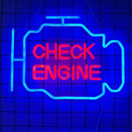 Check Engine Neon Sign,Garage Decor, LED Neon Signs for Wall Decor, Custom Neon Signs for Auto Room Garage Repair Shop Gaming Room,Gifts for Husband Boyfriend Lover(15.7x11.8in)