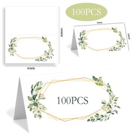 100 PCS Table Place Cards, Reception Seating Number Name Holder for Tableware Setting Wedding Birthday Dinner Party(Green Leaf D)