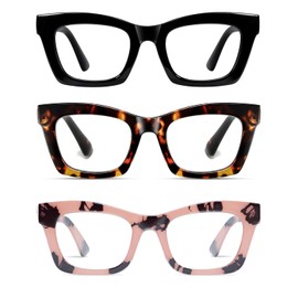 Hubeye - Anteojos de lectura 1.50 estilo Oprah para mujeres y hombres, con bloqueo de luz azul, diseño cuadrados con bisagra de resorte, 3 unidades con estuche para anteojos