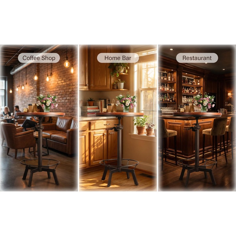 Diwhy Pub Set Industrial Style Adjustable Height 33.5-39.4in Dining Table