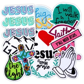 Lyrow 12 Pcs Bible Verse Patches, Bible Christian Iron On/Sew on Patches, Phrase Embroidery Jesus Set for Clothes Uniform Jacket Caps Jeans Bags Backpacks