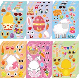 Easter Stickers for Kids, 24 x Make-a-face Easter Eggs Rabbits Stickers, Large Easter Stickers Easter Bunny Sticker Easter Eggs Stickers, Easter Stickers for Cards Easter Decorations for Kids Gifts