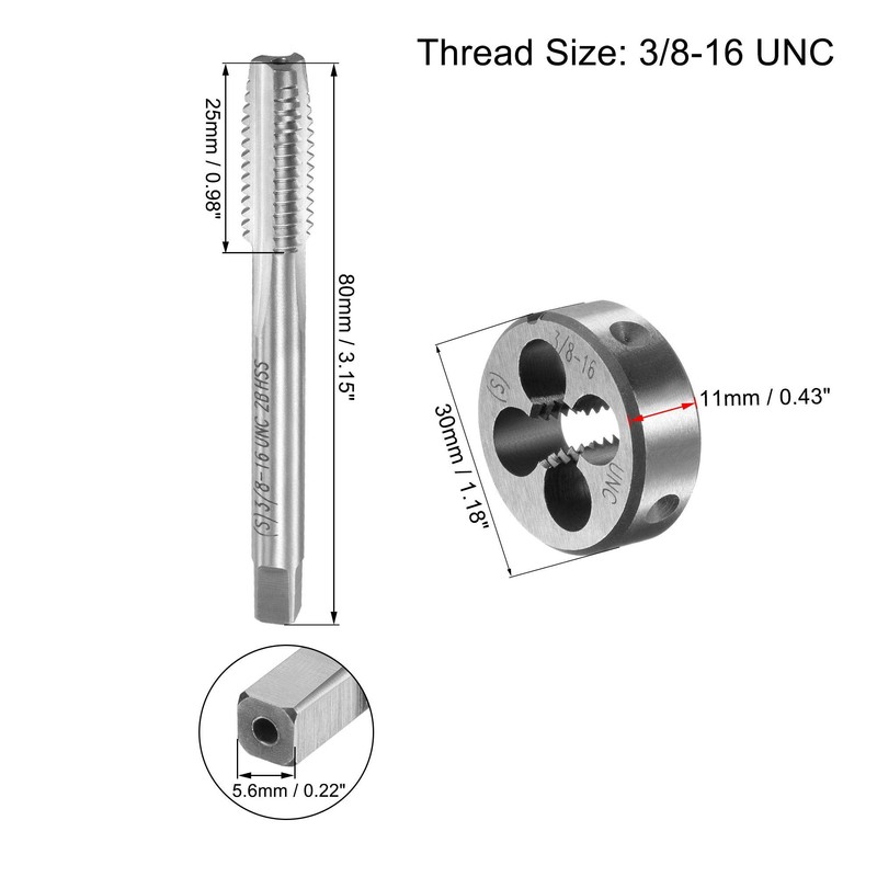 uxcell 3/8-16 UNC Tap and Die Set with 30mm Round
