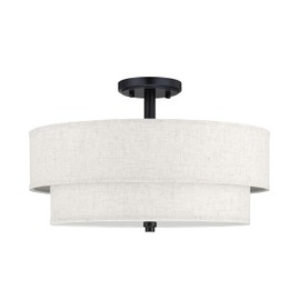 Leading Lighting 18 Inch Double Drum Linen Fabric Shade Black Semi Flush Mount Close to 4 Light Ceiling Light Fixture for Bedroom,Living Room,Dining Room Hallway