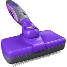 Self Cleaning Slicker Brush for Dogs and Cats - Pet Hair Brush for Shedding Long and Short Hair - Easy Clean Retractable Bristles - Cat and Dog Grooming Tool - Purple