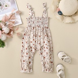 Baby Girl Summer Clothes Floral Sleeveless Romper Straps One Piece Jumpsuit Outfit Bodysuit Clothes (Beige, 18-24 Months)