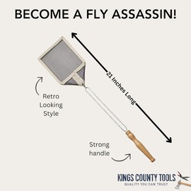 Kings County Tools Old-Fashioned Fly Swatter | 5-Pack | Wire Frame with Wooden Handle | Strong Mesh | Sewn Edges | Take Out Pesky Pests Effectively Unlike Plastic | Old-World Design