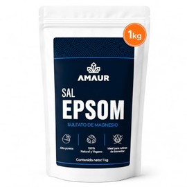 Sal Epsom AMAUR 1 kg | Sulfato de Magnesio Heptahidratado de Alta Pureza | Ideal para Baños Relajantes, Cuidado Personal y Suavizar la Piel | Natural 