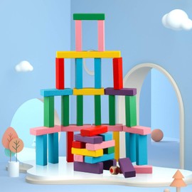 Wondertoys Wooden Stacking Toys Board Games Building Blocks for Kids Balancing Puzzles Toys Learning Educational Sorting Family Games- 48 pieces