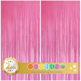 BEISHIDA 2 Pack Pink Tinsel Foil Fringe Curtains Light Macaron Metallic Curtain Photo Backdrop for Wedding Party Birthday Stage Bridal Shower Decor(3.28 ft x 6.56 ft)