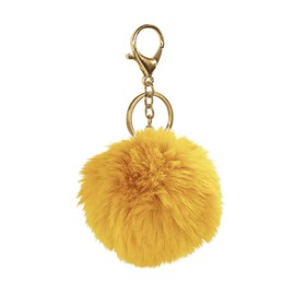 LHDOS Fluffy Plush Ball Car Keychain, Cute Car Charm for Adult Women Men, Auto Decoration Key Ring for Purse, Handbag, Backpack (Gold)