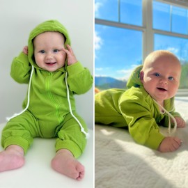 Unutiylo Unisex Baby Boys Girls Green Long Sleeve Infant Baby 6-12 Month Zipper Hooded Jumpsuits Romper Solid Color Outfit Clothes