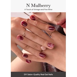 ohora (N Mulberry) Semi-Cured Gel Nail Strips - Works with All UV Nail Lamps, Salon Quality, Durable, Easy to Apply and Remove - Includes 2 Prep Pads