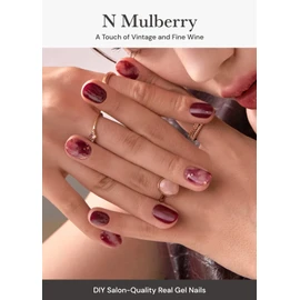 ohora (N Mulberry) Semi-Cured Gel Nail Strips - Works with All UV Nail Lamps, Salon Quality, Durable, Easy to Apply and Remove - Includes 2 Prep Pads
