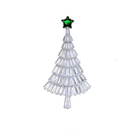 ZARD Christmas Tree Pin Brooch Green Star CZ Accents Silver Tone Holiday Jewelry