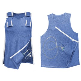 Mastectomy Recovery Tank Top with Drain Pockets Unisex Post Shoulder Surgery Shirts Full Snap Access Rotator Cuff Recovery Clothing Blue XS