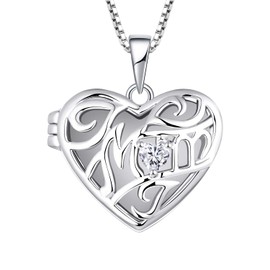 YL Mum Locket Necklace 925 Sterling Silver Letter"Mom" Locket for Photo Picture Pendant Necklace for Women Mom, Chain 45+3CM