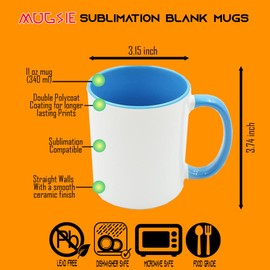 TWISTED ENVY Case of 12 11 oz. LIGHT BLUE Inner and Handle- Ceramic Sublimation Mugs - Professional Grade Sublimation Mug- Sublimation Series - Cardboard Box with Foam Supports