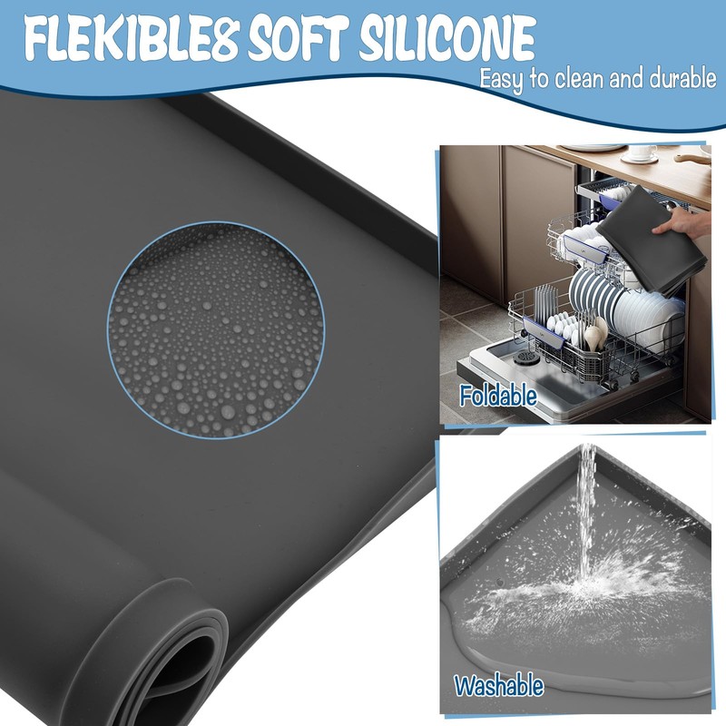 Dishwasher Drain Pan Mat, 23.6''x19.7'' Portable Silicone Mat with Raised