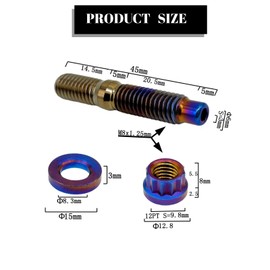 RISON-Titanium Set of 12 Titanium Stud Bolts for Exhaust Manifold M8 M10, Exhaust Manifold Bolt Nut Kit, Exhaust Manifold Flange Nuts Pin Screws Exhaust Manifold for Exhaust Systems Car Engines