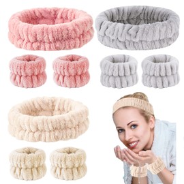 Casoty 9 Pcs Spa Headband Face Wash Headband and Wristband Set, Microfiber Wrist, Bow Hair Band Spa Headband with Wristband Set, Wrist Wraps for Washing Face, Face Wash Wristbands for Washing Face