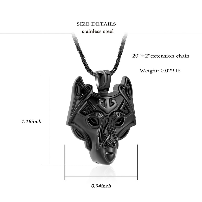 Yinplsmemory Cremation Jewelry Viking Wolf Head Urn Necklace for Ashes