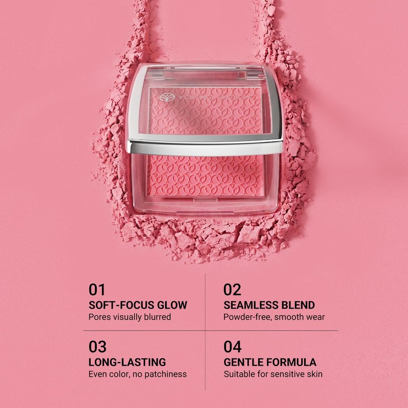 Blendable Powder Blush for Cheeks with Brush, Berry Muse