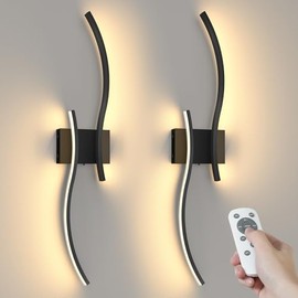 NIORSUN 27.6 Inch Battery Operated Wall Sconce Set of 2, Black Modern Rechargeable Wall Lights with Remote, 3CCT Dimmable Wireless Wall Lamp for Living Room Bedroom Hallway